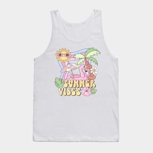 Sunny Summer Vibes with Pink Flamingo and Tropical Palms Tank Top